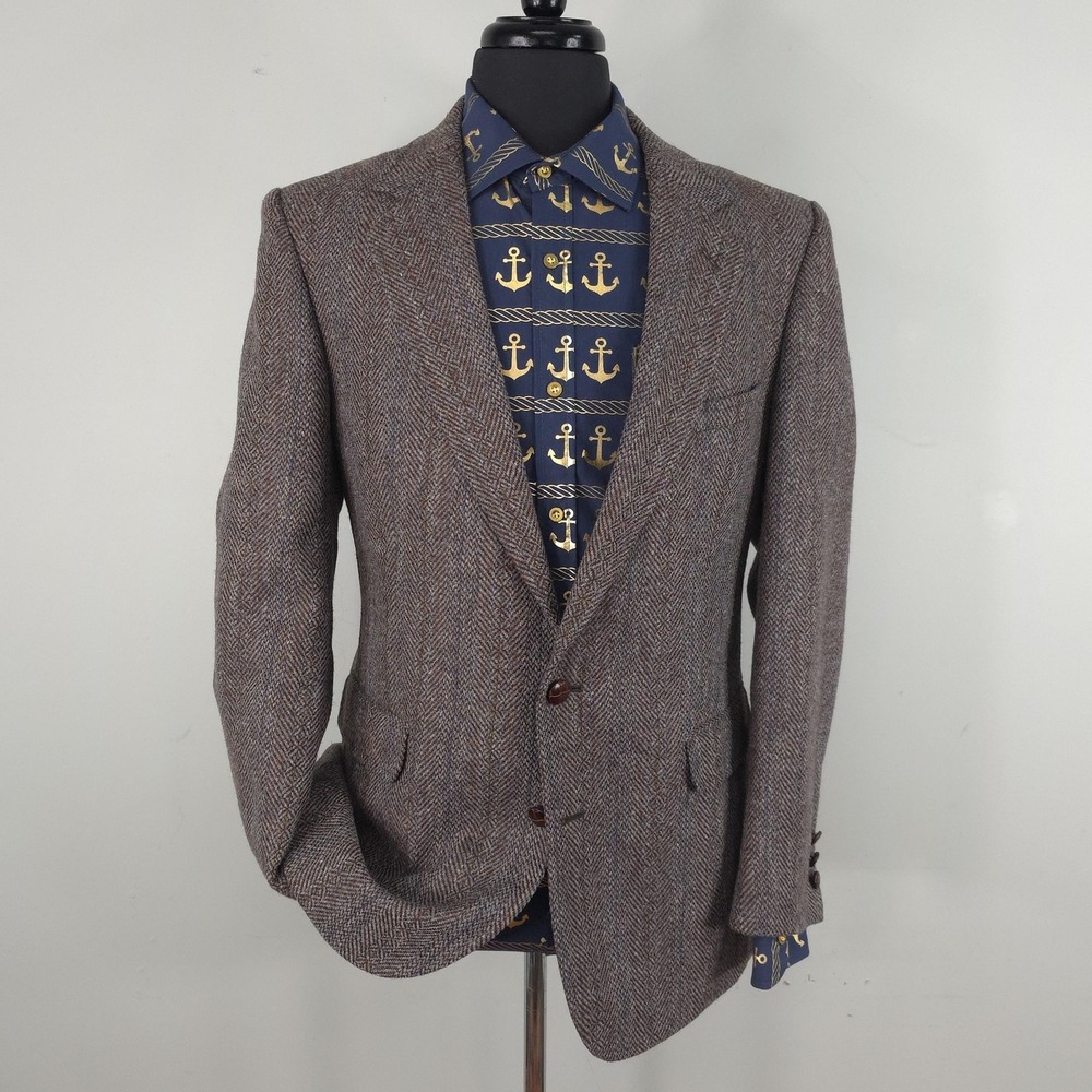 Woodmere Blazer Mens 42R Brown Herringbone Wool Tweed Sport Coat Jacket 2 Button